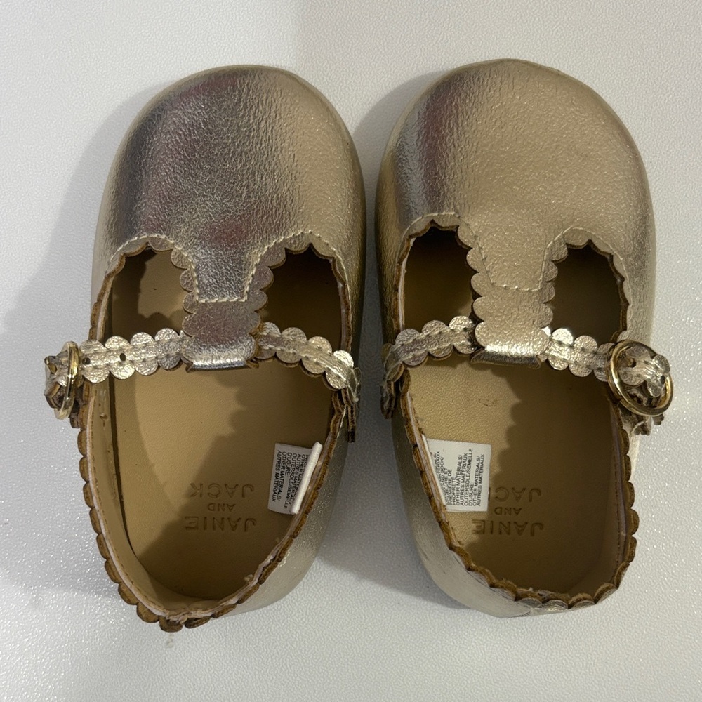 Janie and Jack Metallic Rose Gold Scalloped Mary Jane Shoes